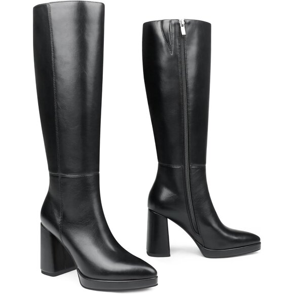 Shoes - Women’s Knee High Platform Boots, Pointy Toe, Chunky Heel, Tall Boots